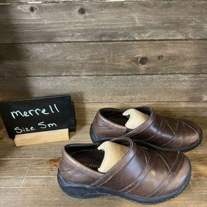 Womens Merrell Encore Eclipse 2 Brown Leather Comfort Clogs Mules Shoes Size 5 M